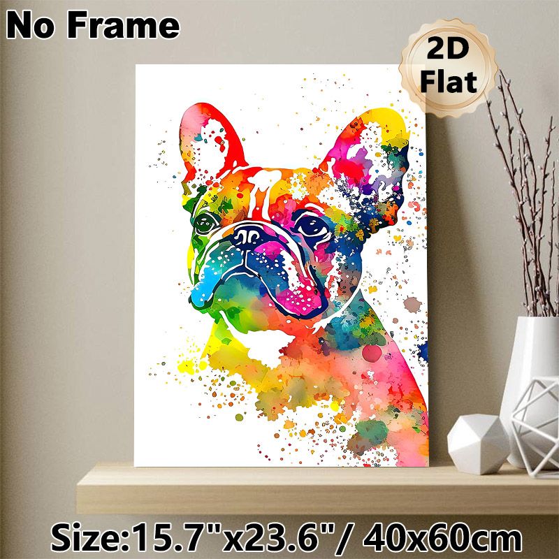 French Bulldog Painting Poster, Vibrant Watercolor Splatter-style Dog Portrait Poster, Eye-catching Artistic Decor Ideal For Living Room, Bedroom And_maomaolike.com