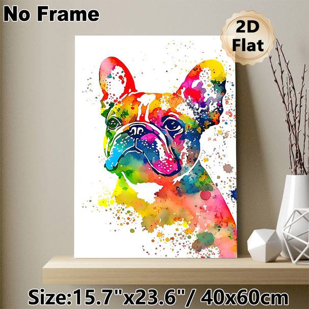French Bulldog Painting Poster, Vibrant Watercolor Splatter-style Dog Portrait Poster, Eye-catching Artistic Decor Ideal For Living Room, Bedroom And_maomaolike.com