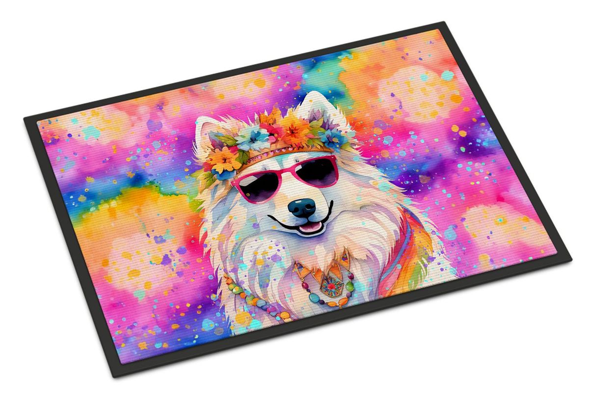 Samoyed Hippie Dawg Doormat Front Door Mat Indoor Outdoor Rugs For Entryway, Non Slip Washable Low Pile, 24H X 36W_maomaolike.com
