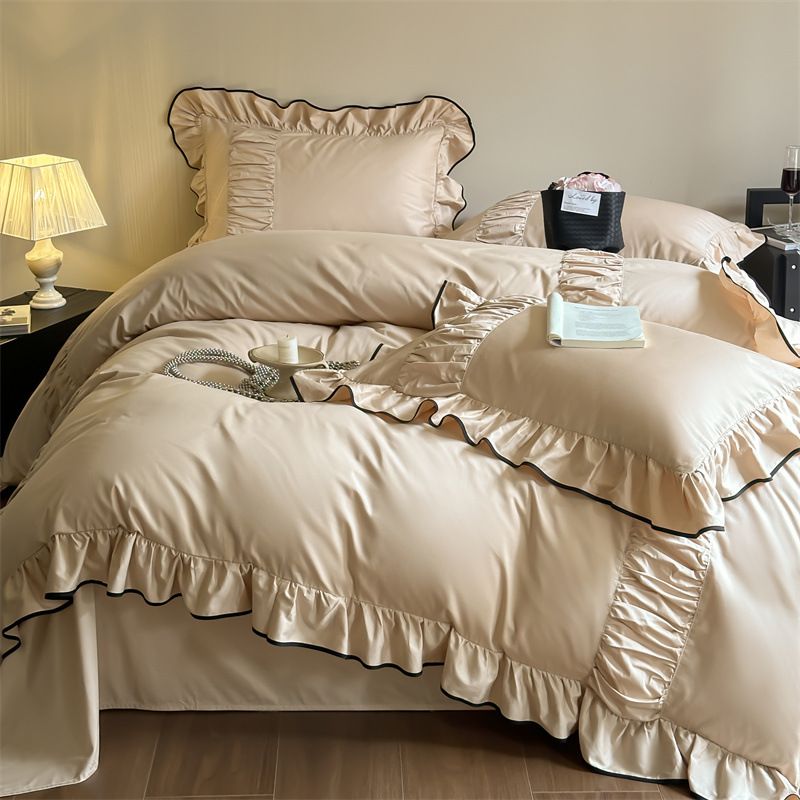 Wholesale INS Girl Heart French Skin-Friendly Brushed Four-Piece Princess Style Pleated Ruffled Lace 4-Piece Set_maomaolike.com