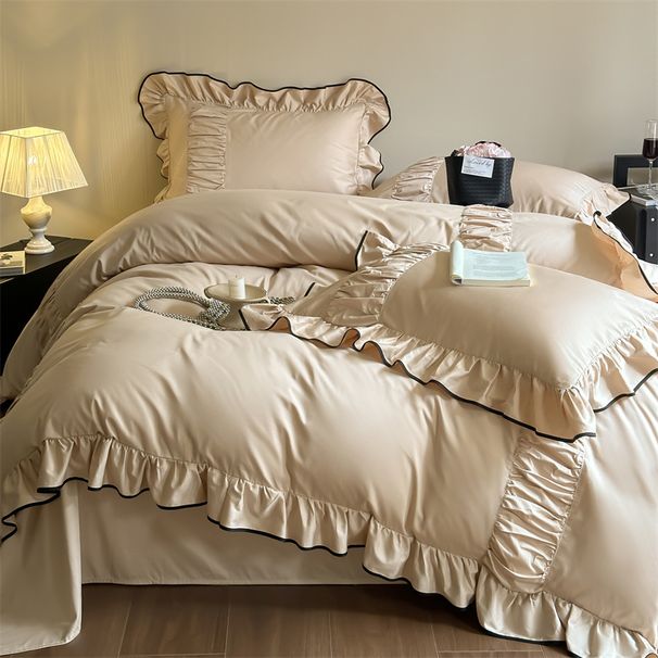 Wholesale INS Girl Heart French Skin-Friendly Brushed Four-Piece Princess Style Pleated Ruffled Lace 4-Piece Set_maomaolike.com