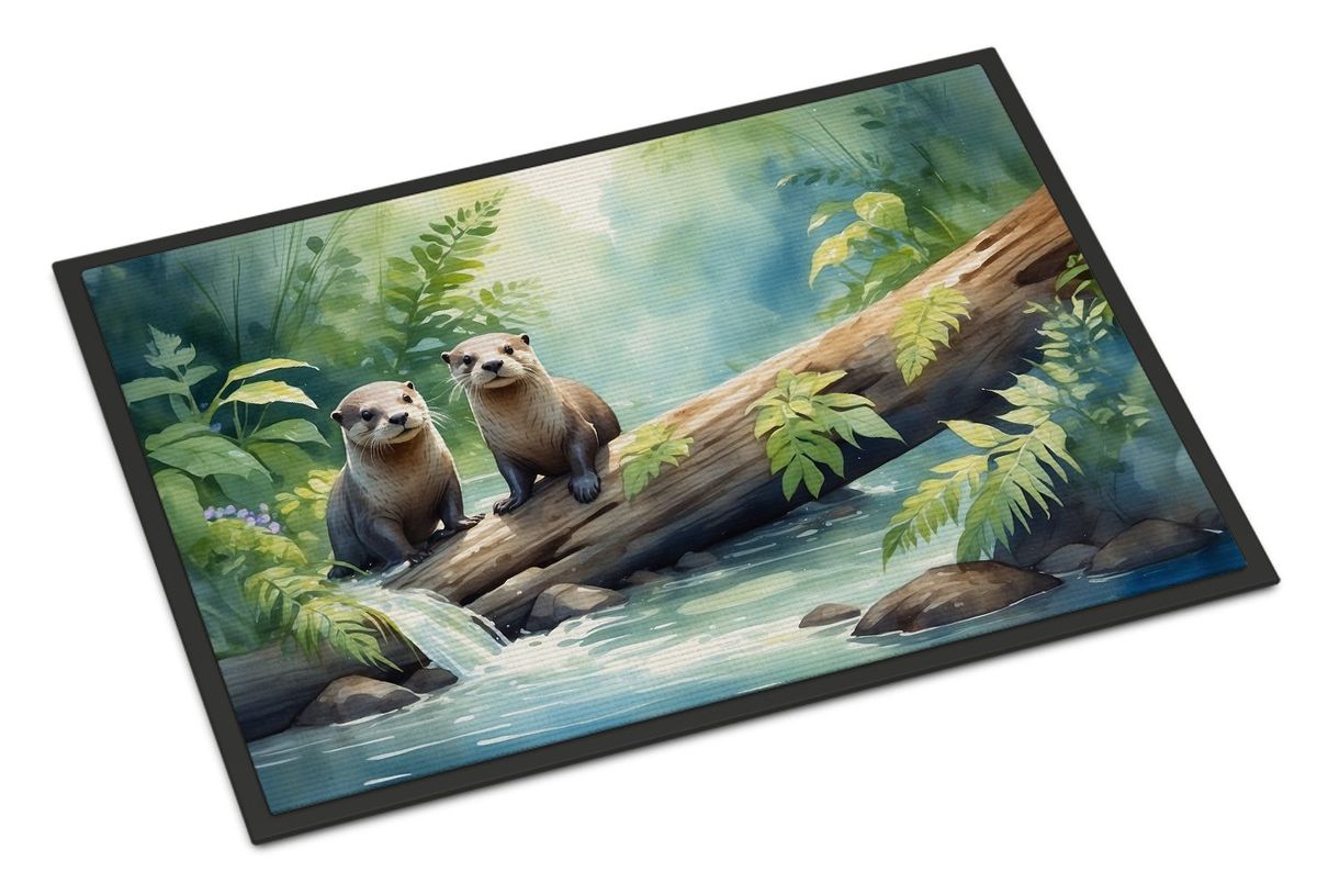 River Otters At Play Doormat Front Door Mat Indoor Outdoor Rugs For Entryway, Non Slip Washable Low Pile, 24H X 36W_maomaolike.com