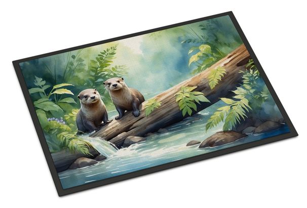 River Otters At Play Doormat Front Door Mat Indoor Outdoor Rugs For Entryway, Non Slip Washable Low Pile, 24H X 36W_maomaolike.com