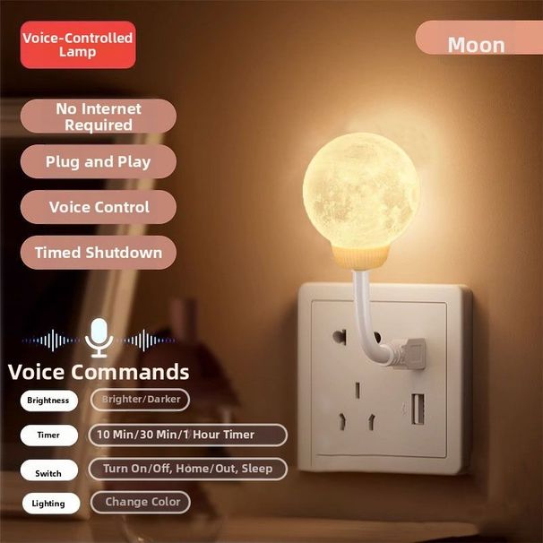 Smart Voice Activated LED Night Light, Hands-Free Voice Control Dimmable Warm Glow Lamp, USB Rechargeable Portable Sleep Lighting For Bedroom_maomaolike.com