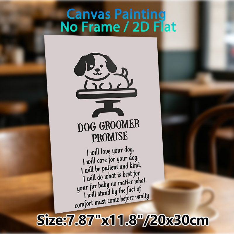 Dog Groomer Promise Painting Poster, Minimalist Black-and-White Cartoon Dog & Text Poster, Warm Pet Care Commitment, Ideal For Pet Grooming Salons_maomaolike.com