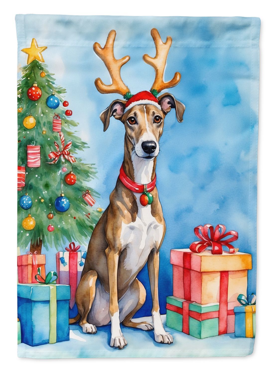 Brindle Greyhound Christmas Reindeer Garden Flag Mailbox Flag Decorative Yard Flag Banner Outside Patio Artwork Yard Flower Beds, Garden Size, Multicolor_maomaolike.com