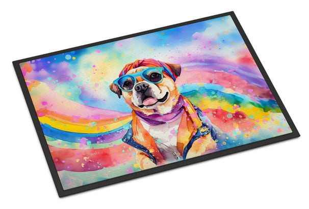 Pug Hippie Dawg Doormat Front Door Mat Indoor Outdoor Rugs For Entryway, Non Slip Washable Low Pile, 24H X 36W_maomaolike.com