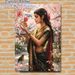 Traditional Indian Lady Painting Poster, Exquisite Vibrant Artistic Poster, Elegant Lady In Ornate Sari Among Blooming Cherry Blossoms And Birds_maomaolike.com