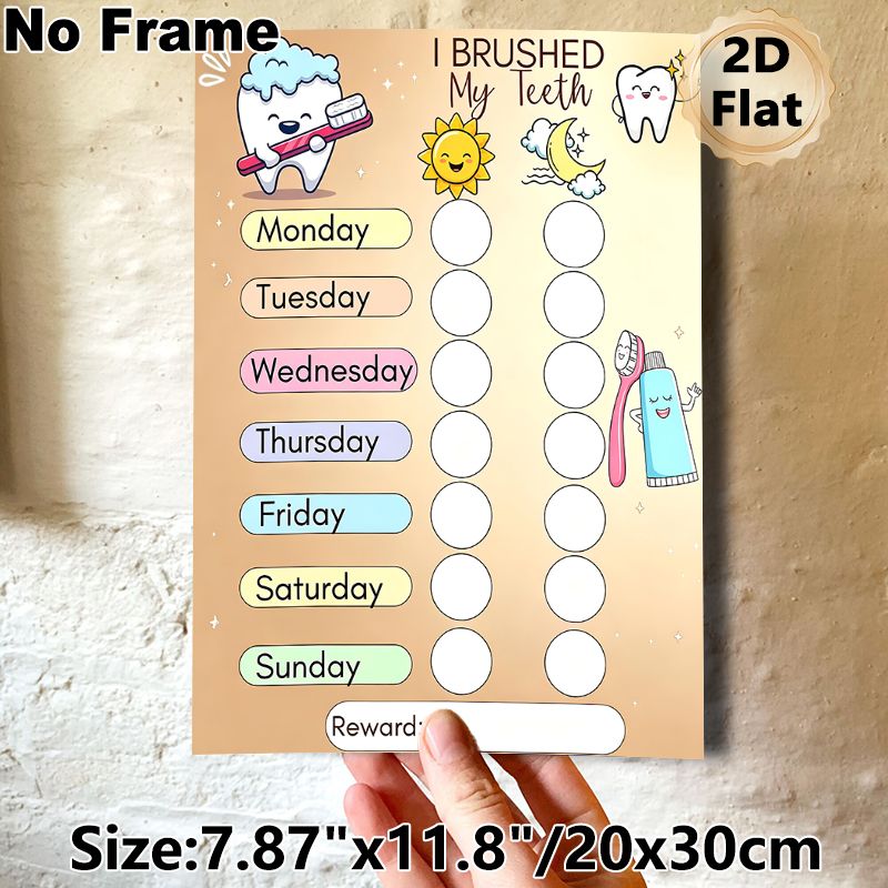 Tooth Brushing Reward Chart Painting Poster, Cute Cartoon-style Colorful Oral Care Poster, Practical Tracker To Build Regular Tooth-brushing Habits_maomaolike.com