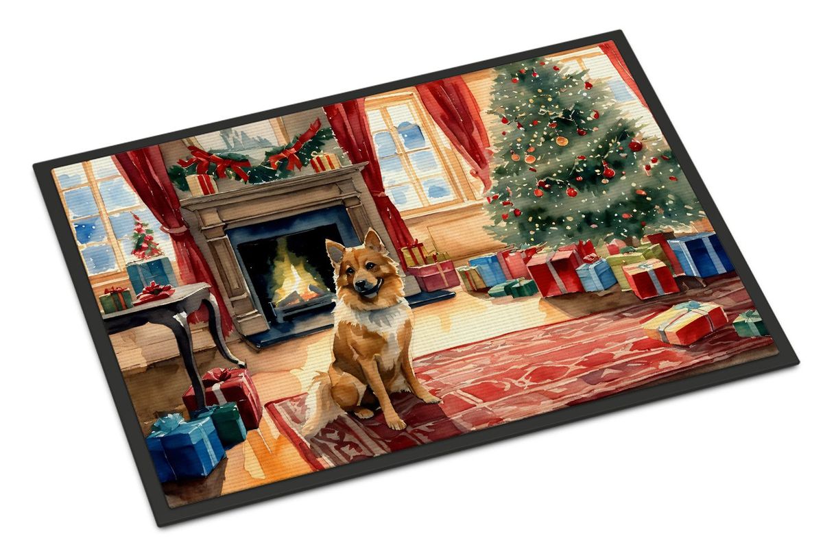 Finnish Spitz Cozy Christmas Doormat Front Door Mat Indoor Outdoor Rugs For Entryway, Non Slip Washable Low Pile, 24H X 36W_maomaolike.com