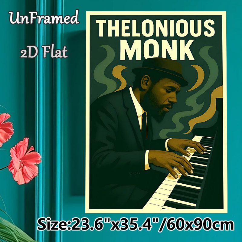 Thelonious Monk Jazz Theme Painting Poster, Vintage-toned Retro Jazz Pianist Playing Piano Poster, Rich Jazz Atmosphere Decor Ideal For Music Studio_maomaolike.com