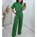 Women's Clothing new fashion cotton and linen short tops high waist wide leg suit pants _maomaolike.com
