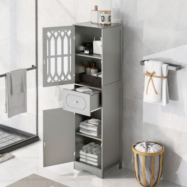 Tall Bathroom Cabinet, Freestanding Storage Cabinet With Drawer And Doors, MDF Board, Acrylic Door, Adjustable Shelf_maomaolike.com