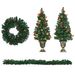 Prelit Holiday Christmas 4-Piece Set, Garland Wreath And Set Of 2 Entrance Trees With Warm White LED Lights, Red Berries, Pine Cones, Green_maomaolike.com