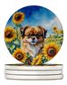Tibetan Spaniel In Sunflowers Large Sandstone Coasters Pack Of 4 Absorbent Round Coasters Decor Gifts For Men Or Women, 4 In, Multicolor_maomaolike.com