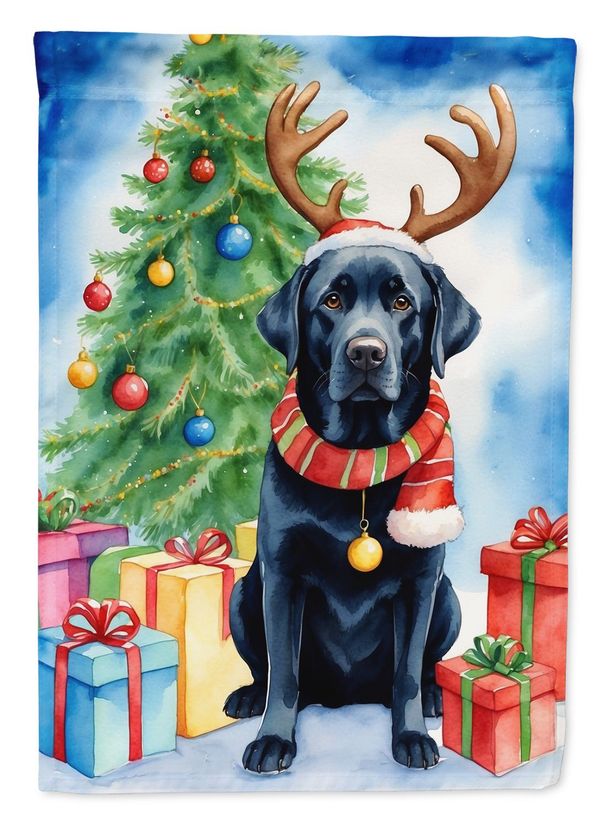 Black Labrador Retriever Christmas Reindeer House Flag Large Porch Sleeve Pole Decorative Outside Yard Banner Artwork Wall Hanging, Polyester, House Size, Multicolor_maomaolike.com