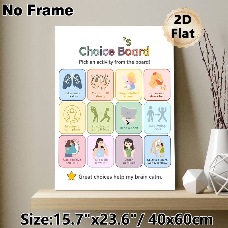 Calm-Down Choice Board Painting Poster, Soft-hued Cartoon-style Poster, Features Gentle Stress-relief Activities, Ideal For Office, Lounge And_maomaolike.com
