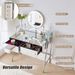 33.9" Mirrored Makeup Vanity Desk With Mirror And Lights, Mirrored Console Vanity Table With 2 Big Drawers & Open Shelf, Dressing Table With Charging Station For Bedroom, Silver_maomaolike.com