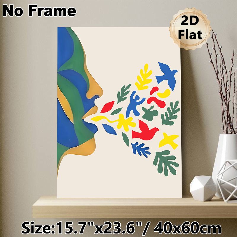 Abstract Profile & Artistic Motifs Painting Poster, Vibrant Cutout-style Poster, Colorful Birds, Figures And Foliage Design, Chic Wall Decor For_maomaolike.com