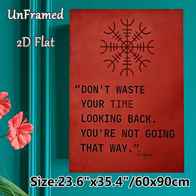 Viking Motivational Quote Painting Poster, Vintage Red-toned Norse Symbol Poster, Inspiring Forward-focused Message, Ideal For Home Office And Living_maomaolike.com