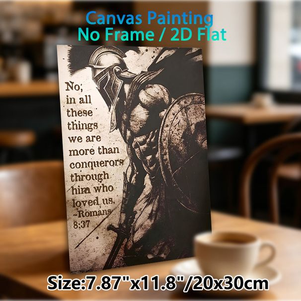 Biblical Warrior Painting Poster, Vintage Monochrome Grunge-style Warrior With Scripture Poster, Inspirational Religious Quote Decor For Home, Study_maomaolike.com