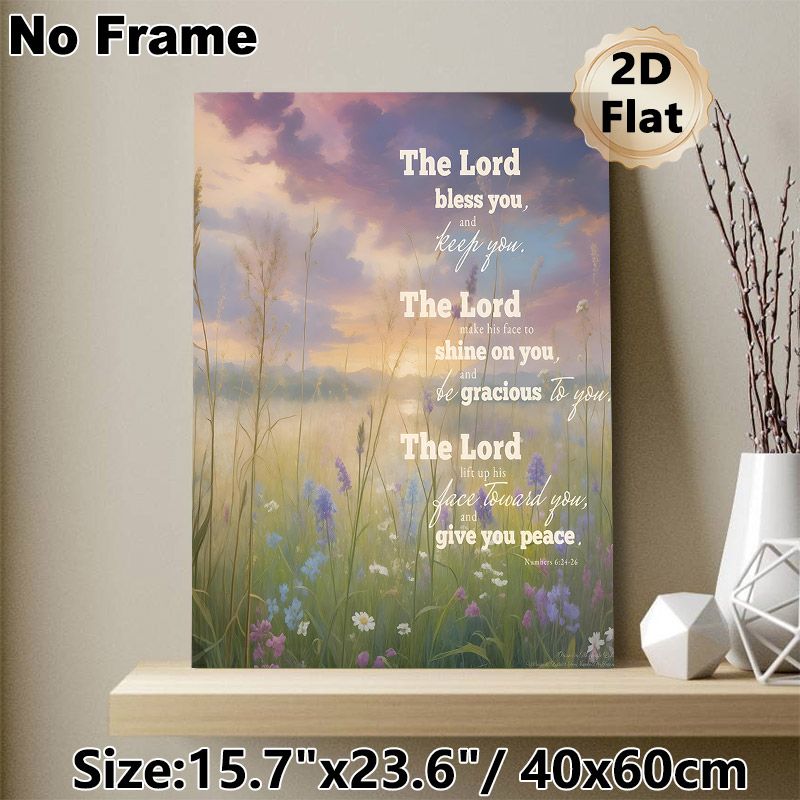 Biblical Verse Painting Poster, Soft-toned Dreamy Dusk Wildflower Meadow Poster, Inspirational Religious Blessing Decor Ideal For Home, Bedroom And_maomaolike.com