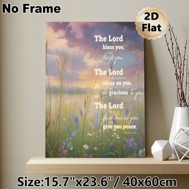 Biblical Verse Painting Poster, Soft-toned Dreamy Dusk Wildflower Meadow Poster, Inspirational Religious Blessing Decor Ideal For Home, Bedroom And_maomaolike.com
