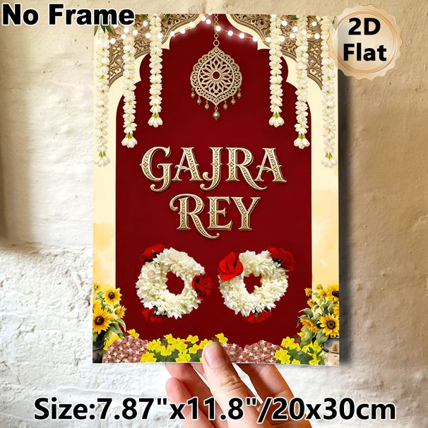 Gajra Rey Traditional Indian Festival Painting Poster, Rich Red-toned Ornate Ethnic Decorative Poster, Vibrant Cultural Design With Floral Garlands_maomaolike.com