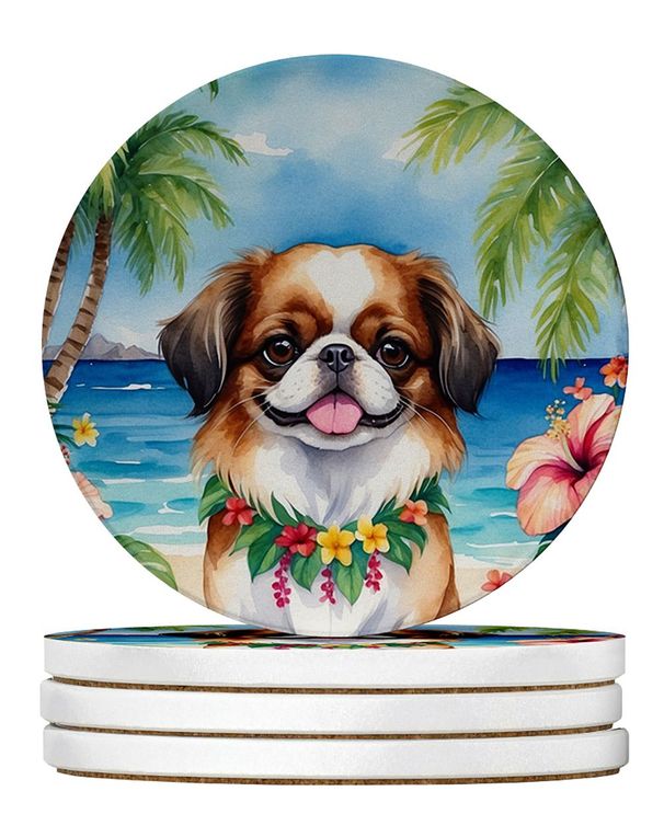 Japanese Chin Luau Large Sandstone Coasters Pack Of 4 Absorbent Round Coasters Decor Gifts For Men Or Women, 4 In, Multicolor_maomaolike.com