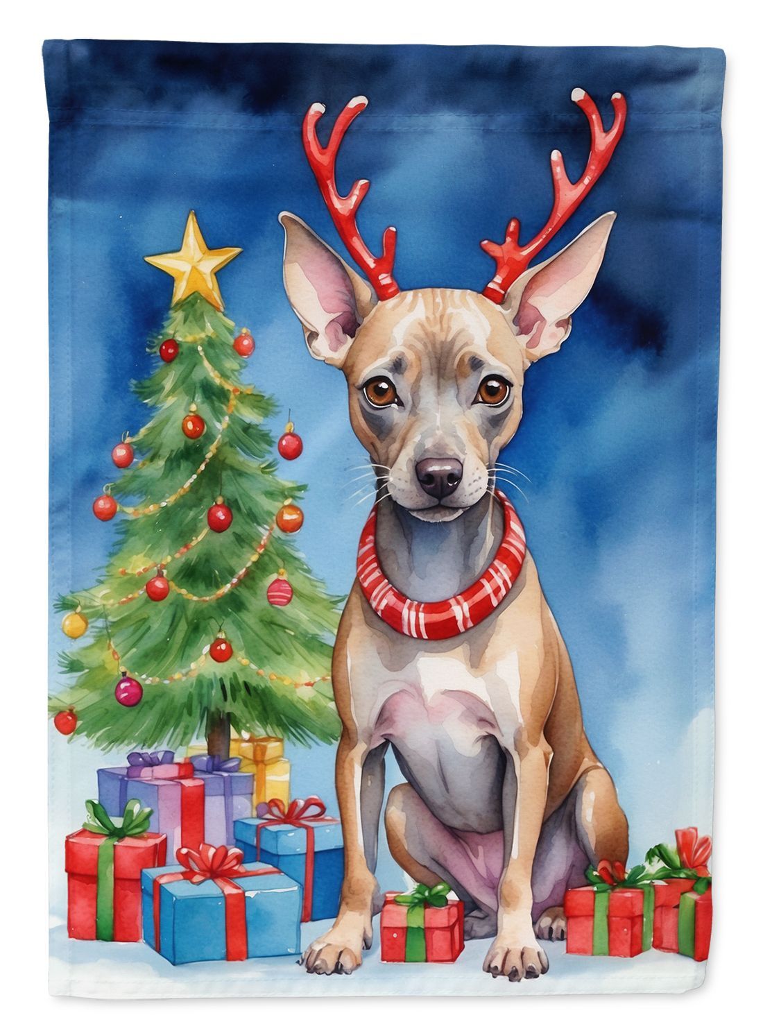 American Hairless Terrier Christmas Reindeer House Flag Large Porch Sleeve Pole Decorative Outside Yard Banner Artwork Wall Hanging, Polyester, House Size, Multicolor_maomaolike.com