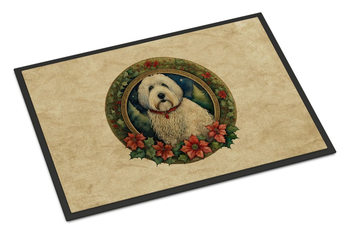 Old English Sheepdog Christmas Flowers Doormat Front Door Mat Indoor Outdoor Rugs For Entryway, Non Slip Washable Low Pile, 24H X 36W_maomaolike.com