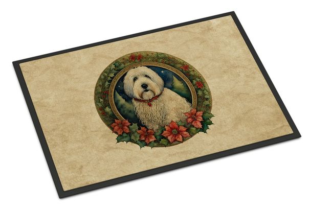 Old English Sheepdog Christmas Flowers Doormat Front Door Mat Indoor Outdoor Rugs For Entryway, Non Slip Washable Low Pile, 24H X 36W_maomaolike.com