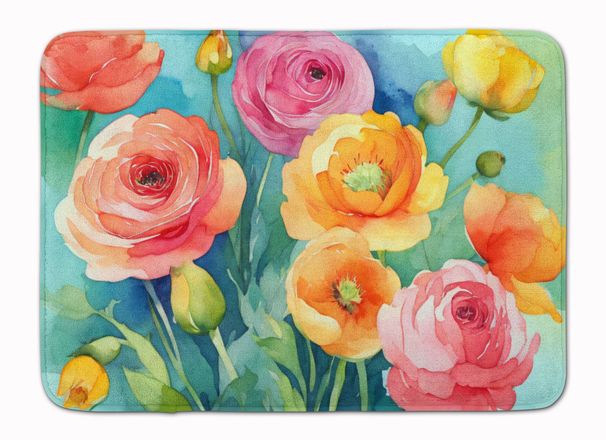 Ranunculus In Watercolor Memory Foam Kitchen Mat Machine Washable Anti-Fatigue Mat Cushion Comfort Bath Mat Or Kitchen Rug_maomaolike.com