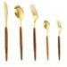 Stainless Steel Cutlery Set - Wood-Look Handle Knife Fork Spoon (Portuguese Western Dining Utensils Elegant Gift Box)_maomaolike.com
