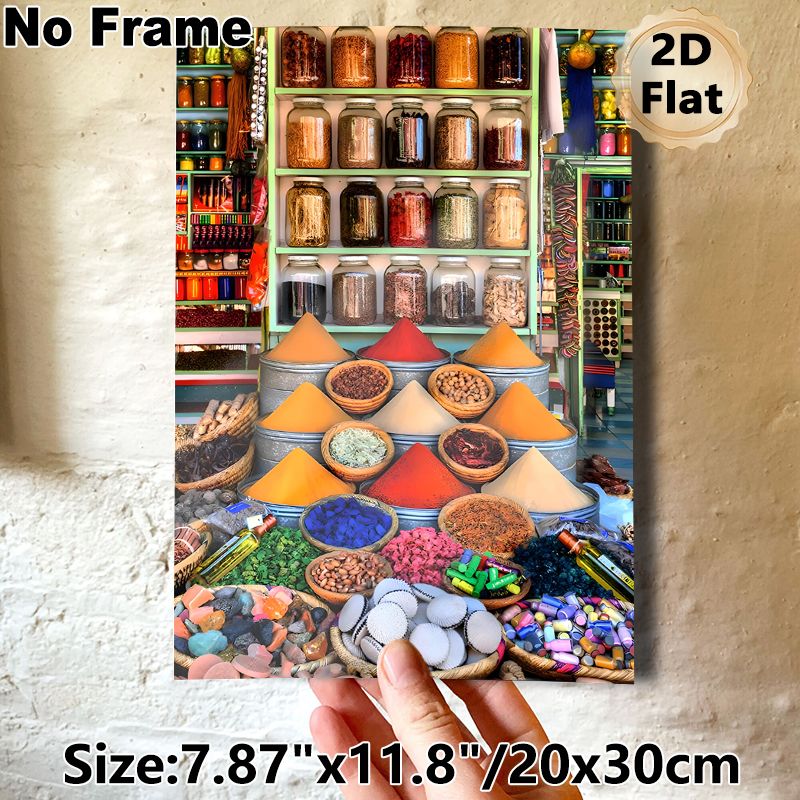 Spice Market Themed Painting Poster, Vibrant Colorful Exotic Market Scene Poster, Richly Detailed Design Ideal For Kitchen, Dining Room Decor_maomaolike.com