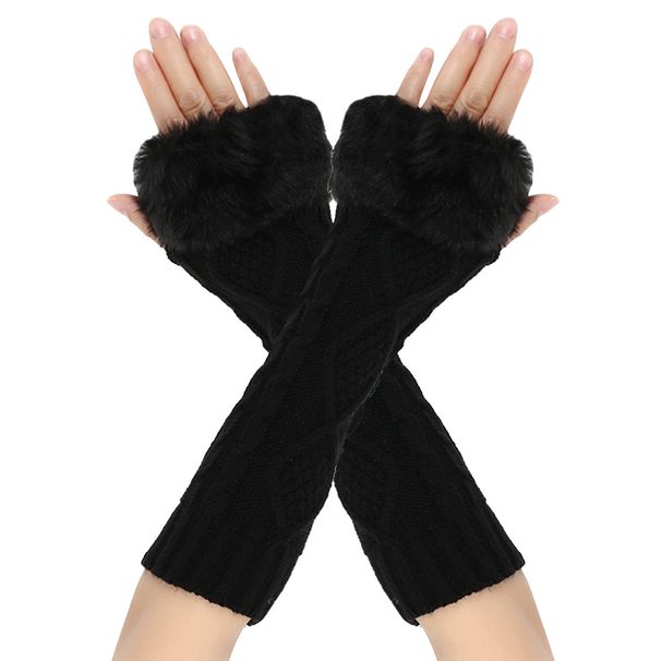 Men's Gloves Diamond shaped long fur gloves for women with sleeves, knitted warm fingerless arm sleeves, autumn and winter wool long gloves_maomaolike.com