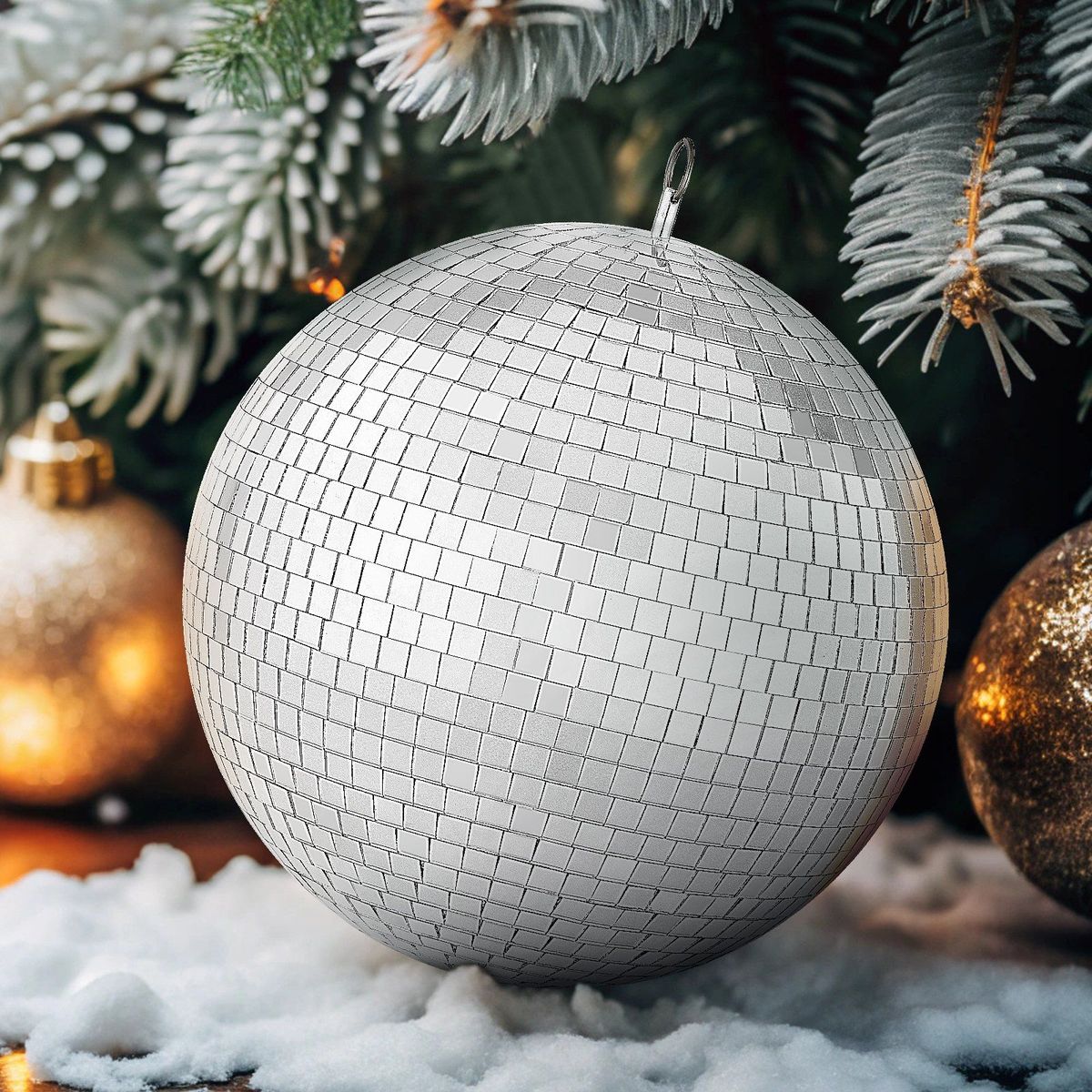 Mirror Disco Ball 12 Inch Silver Party Disco Ball With Hanging Ring_maomaolike.com