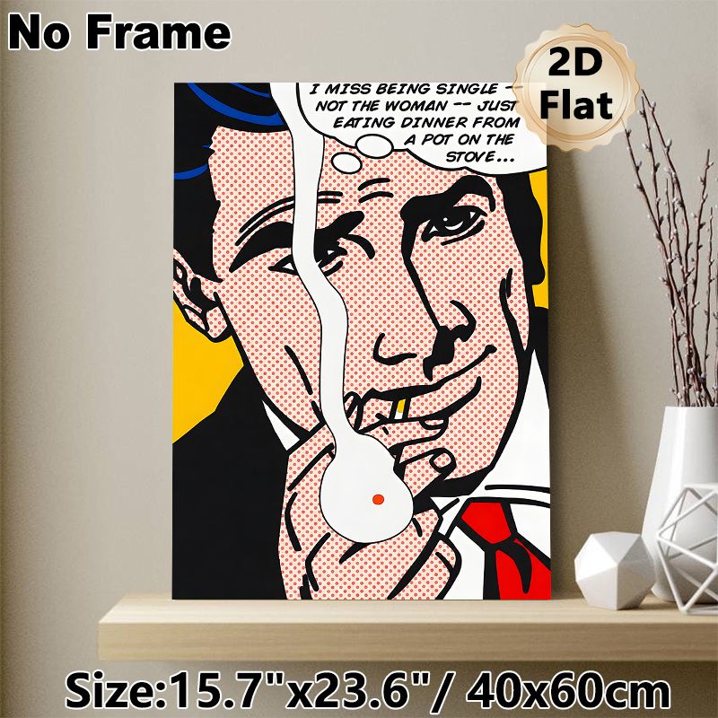 Humorous Male Portrait Pop Art Painting Poster, Vibrant Dot-Patterned Comic Style Poster, Witty Relatable Quote Decor Ideal For Home, Living Room_maomaolike.com