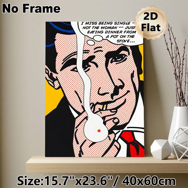 Humorous Male Portrait Pop Art Painting Poster, Vibrant Dot-Patterned Comic Style Poster, Witty Relatable Quote Decor Ideal For Home, Living Room_maomaolike.com