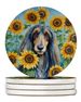 Afghan Hound In Sunflowers Large Sandstone Coasters Pack Of 4 Absorbent Round Coasters Decor Gifts For Men Or Women, 4 In, Multicolor_maomaolike.com