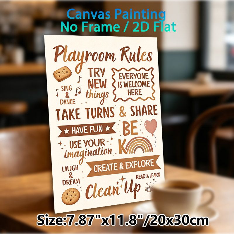 Playroom Rules Painting Poster, Warm-toned Whimsical Typographic Art Poster, Offers Friendly Play Behavior Guidelines, Ideal For Play Areas_maomaolike.com