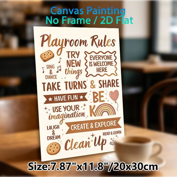 Playroom Rules Painting Poster, Warm-toned Whimsical Typographic Art Poster, Offers Friendly Play Behavior Guidelines, Ideal For Play Areas_maomaolike.com