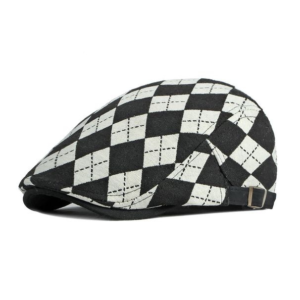 Hot Sale Spring Fall Men's Beret Retro Plaid Herringbone Forward Flat Peaked Cap Women Dailywear Sunshade Cabbie Driving Hat_maomaolike.com