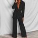 Women's fashion long sleeve suit straight trouser suit_maomaolike.com