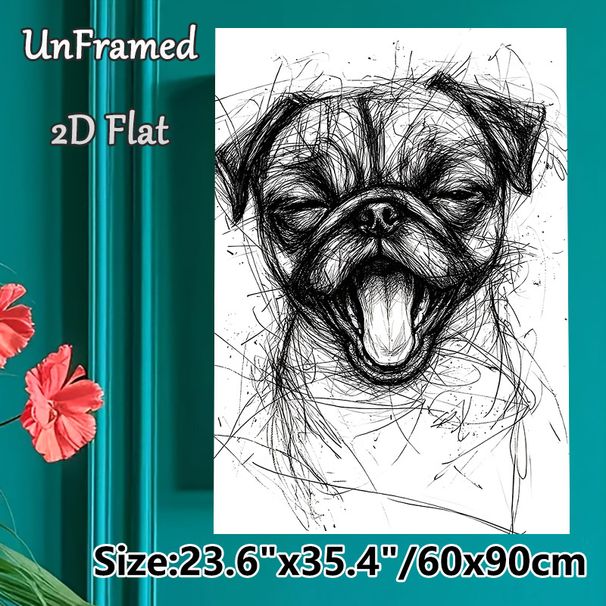 Pug Themed Painting Poster, Bold Sketch-style Black & White Pug Portrait Poster, Unique Artistic Design Ideal For Living Room, Bedroom And Pet Lovers_maomaolike.com