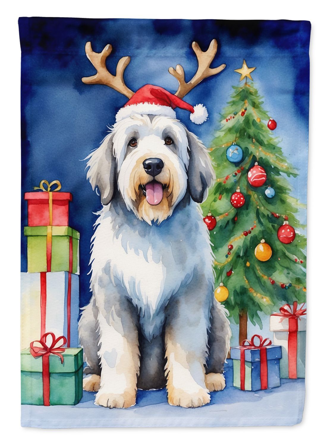 Old English Sheepdog Christmas Reindeer Garden Flag Mailbox Flag Decorative Yard Flag Banner Outside Patio Artwork Yard Flower Beds, Garden Size, Multicolor_maomaolike.com