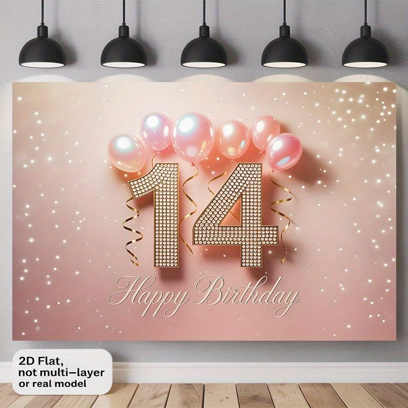 14th Birthday Party Banner - 2D Flat Polyester Wall Hanging Backdrop, Large Size Photo Props, Room Party Decor_maomaolike.com