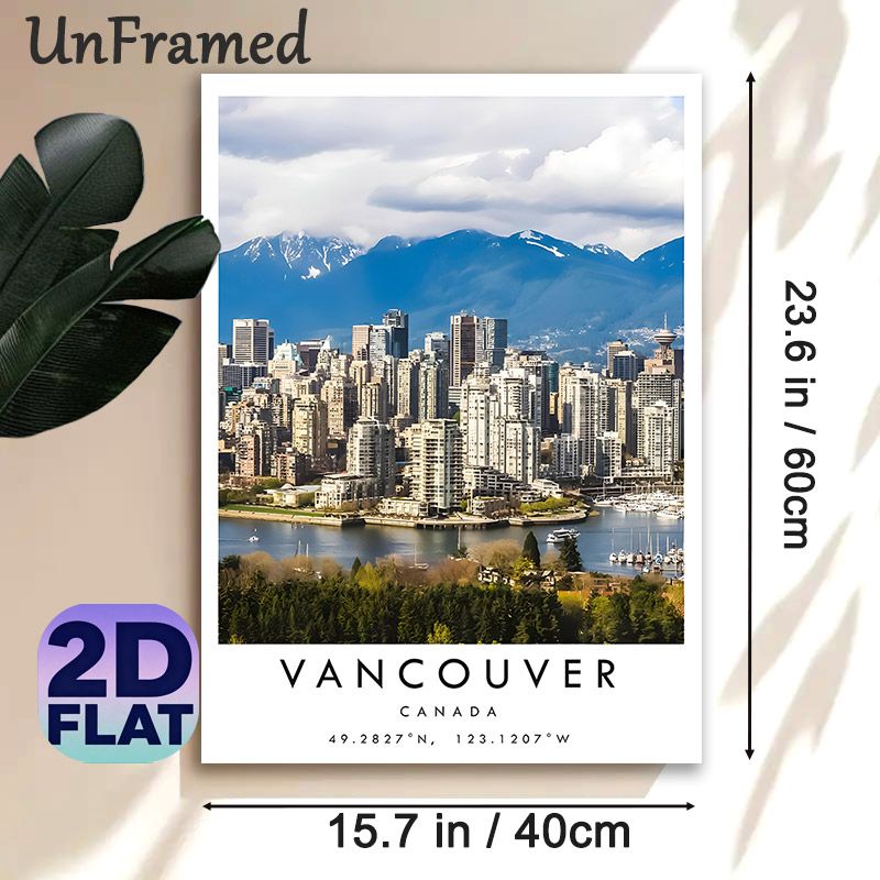 Vancouver Cityscape Painting Poster, Vibrant Realistic Urban Skyline With Snow-capped Mountains & Waterfront Poster, Captivating City Scenery Ideal_maomaolike.com