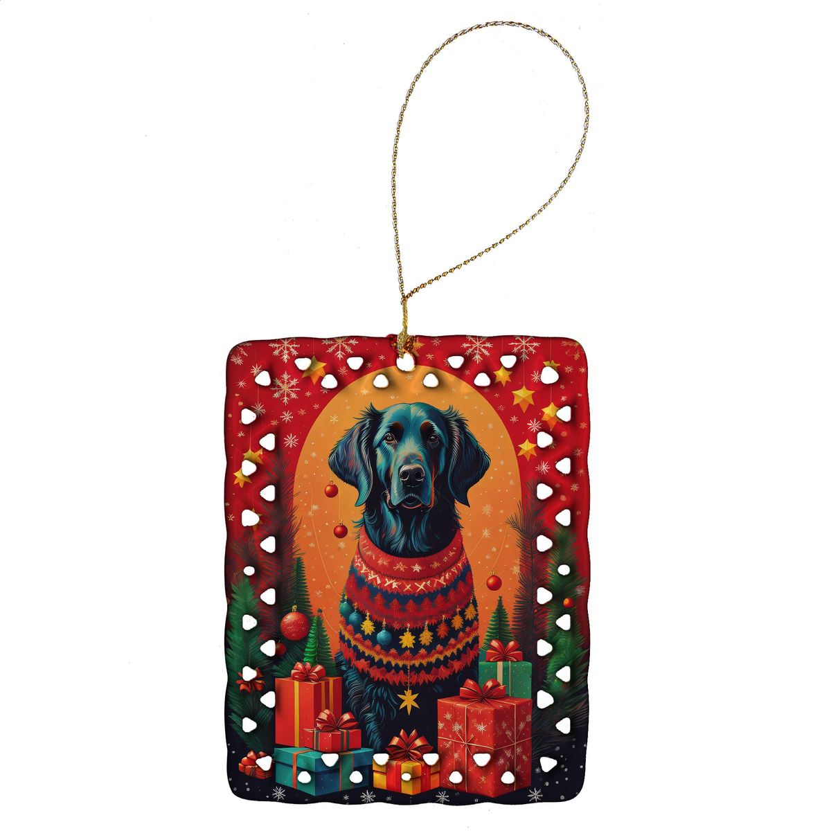 Flat-Coated Retriever Holiday Christmas Porcelain Ornament Christmas Tree Hanging Decorations For Home Christmas Holiday, Rectangle, Gift, Multicolor_maomaolike.com