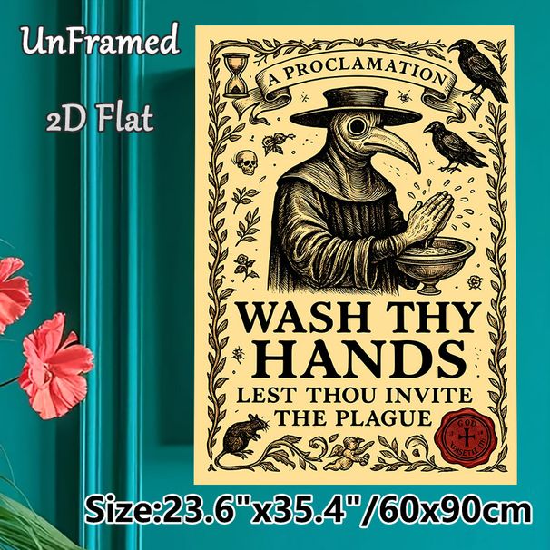 Plague Doctor Themed Painting Poster, Vintage Engraved Style Poster, Retro Hand-washing Reminder, Ideal For Bathroom_maomaolike.com
